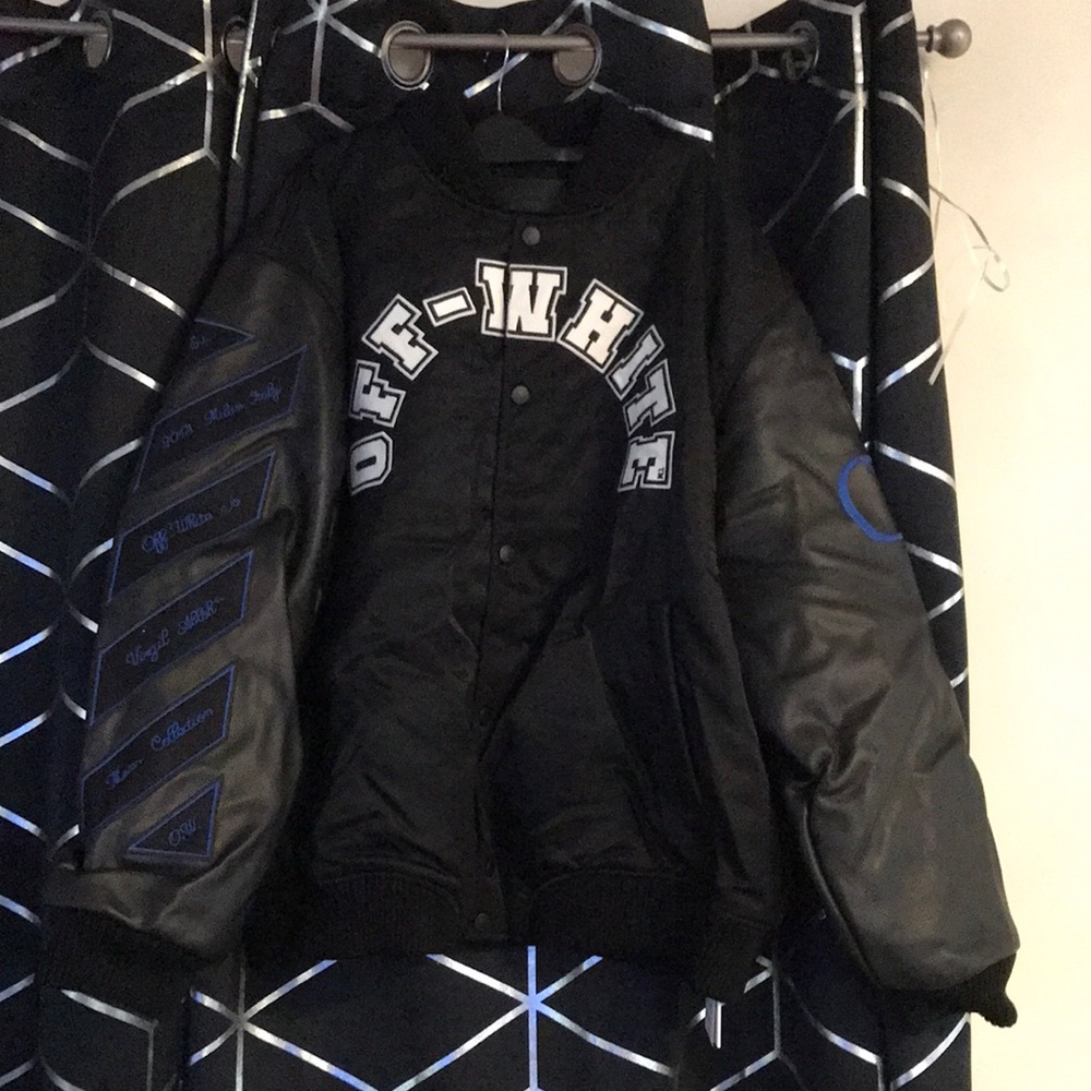 New Authentic OFF-WHITE Baseball Lea Over Puffer Varsity Jacket